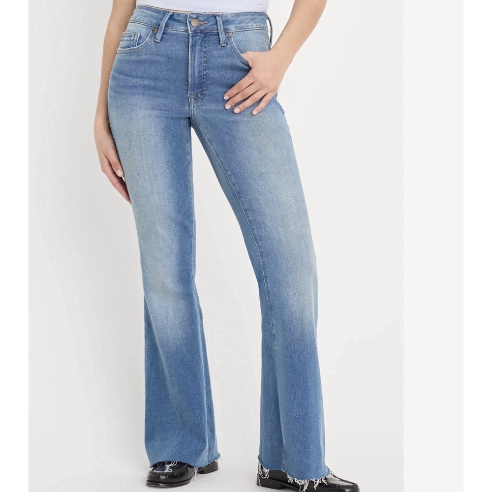 Good American Good Legs Flare Jeans Womens 10/30 Stretch Raw Hem 31" Inseam Boho